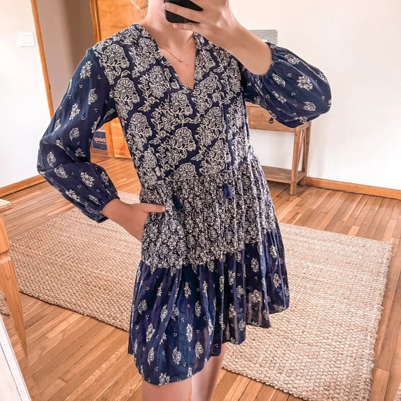 Maeve Dresses & Skirts - Maeve Anthropologie Navy Paisley Bohemian Floral Peasant Tunic Mini Dress XS